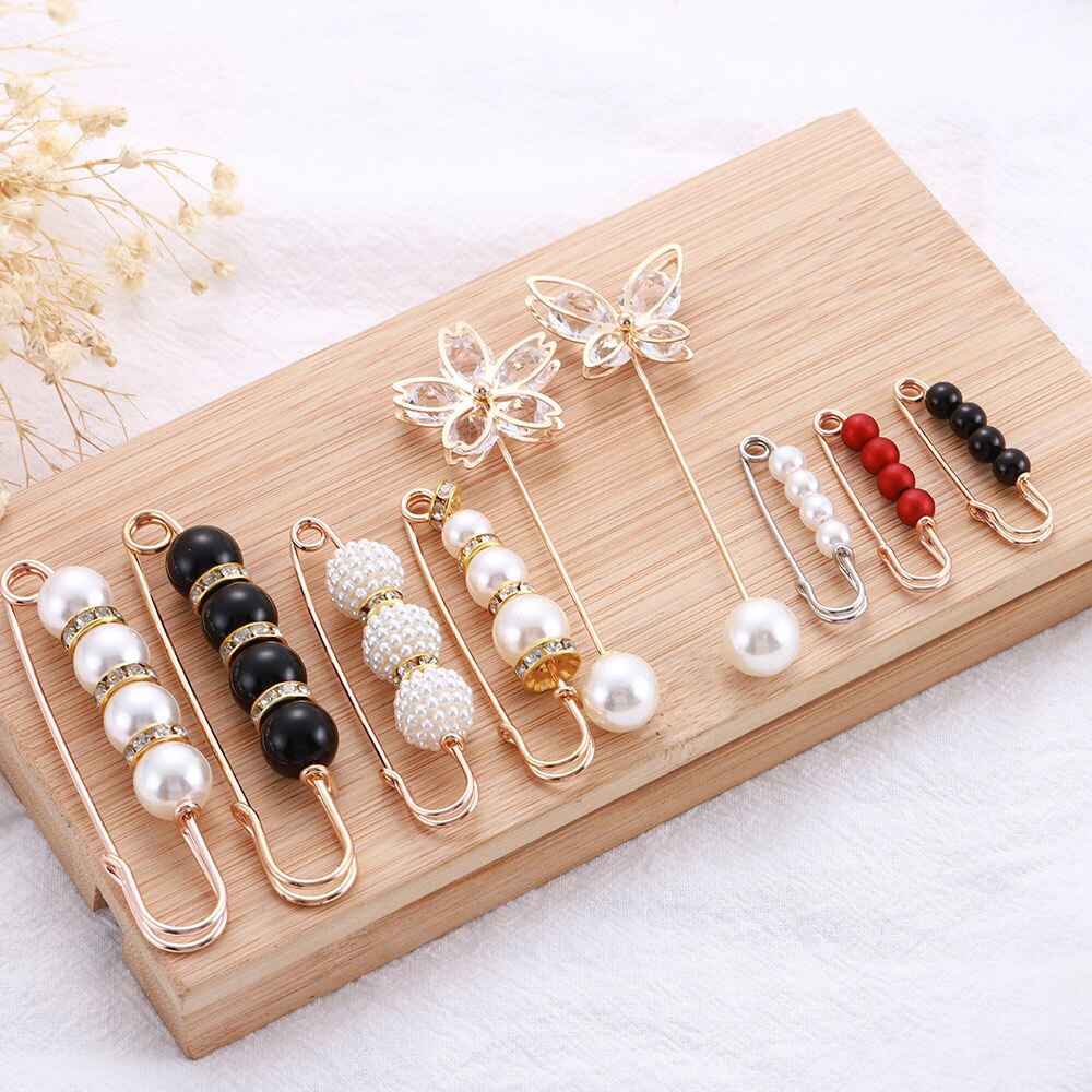 Pin Waist Skirt Adjustment Anti-glare Gold Brooch Pearl Butterfly Fixed Clothes Waist Trousers Waist Change Small Artifact Pearl