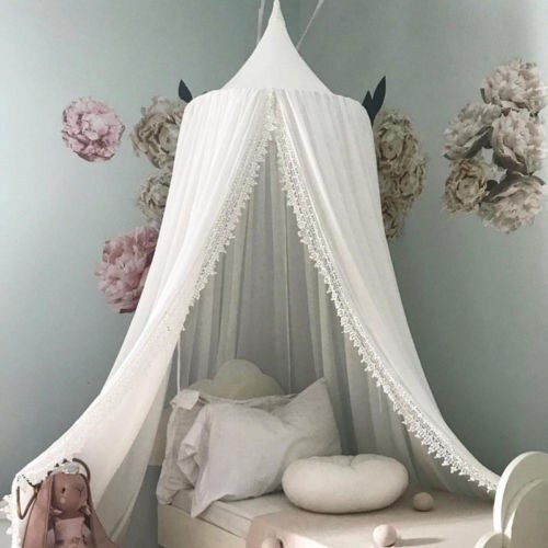 Hængte krybbe netting bomuld kid baby seng baldakin sengetæppe myggenet gardin sengetøj rund kuppel telt flyve insekt beskyttelse