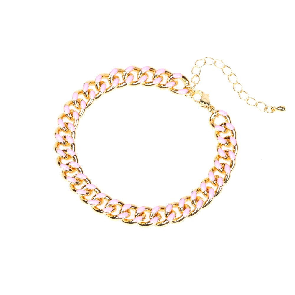 Hip hop Dripping oil vintage yellow bracelets Women men blue Punk Cuban Link Chain bracelets Jewelry Christmas: pink