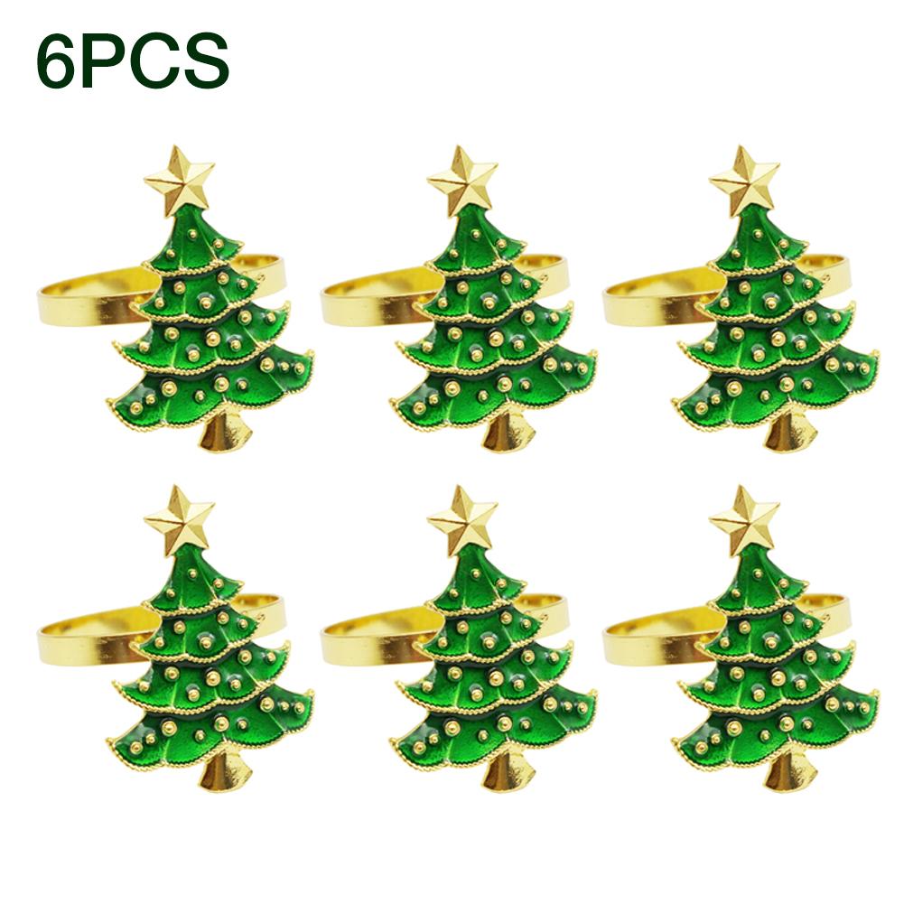 6 Stuks Prachtige Kerstboom Servetring Decoratieve Servet Houder Gesp Retro Rhinestone Craft Voor Kerst Bureau Decoratie: 6Pcs