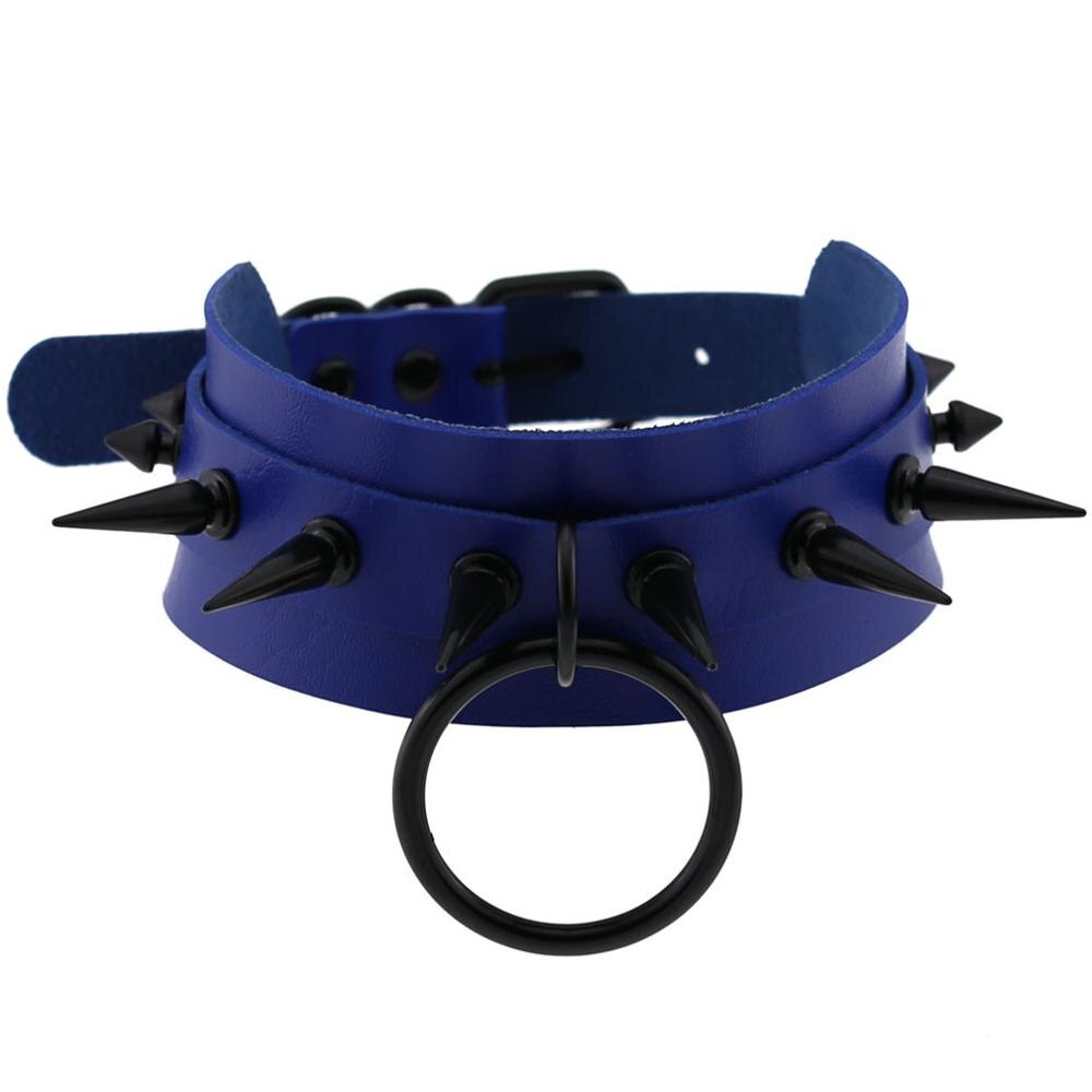 Gothic Jewelry Punk Spike goth Choker Woman Collar women Studded Rivet Black Leather Choker men Necklace chocker Emo Halloween: blue