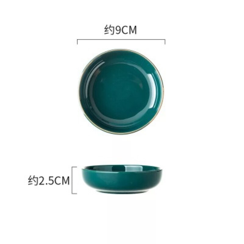 Smaragdgrøn keramik guld indlæg western mad bøf pasta fiske tallerken fad salat suppe ris skål krydderi fad porcelæn bordkrig: 3.5 tommer fade