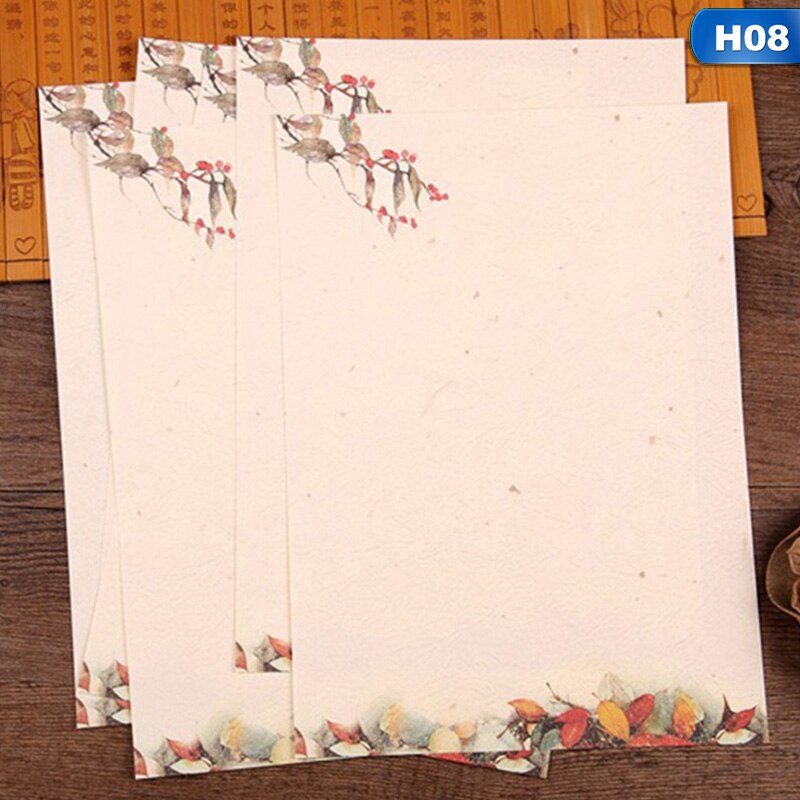 8pcs Cute Retro Office Message Writing Paper Letter Set European Country Style Envelope Letter Paper School Stationery Supplies: H08