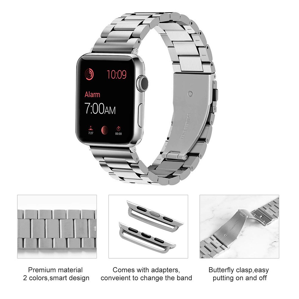 Correa de Metal de acero inoxidable para Apple Watch de 42mm y 38mm, pulsera de 40mm y 44mm, correas para reloj para iWatch Series SE 6 5 4 3 2 1