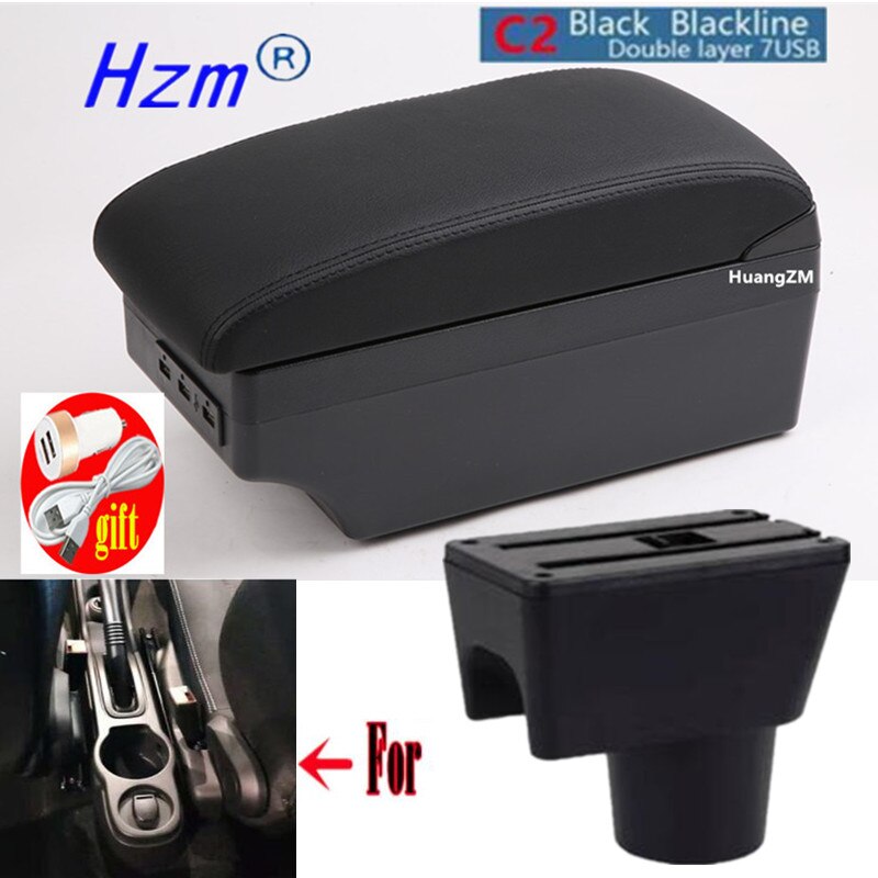 For Renault Dacia Duster I armrest box For Renault Duster Center Storage box car accessories Interior With USB LED: C2 black line 7USB