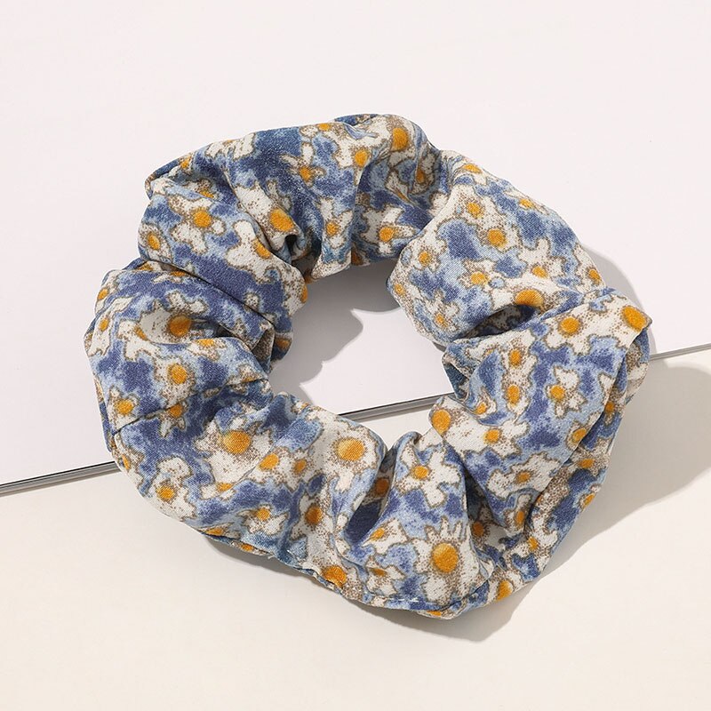 Vintage Bloemen Stof Haar Touw Haar Chouchou Meisje Bos Voor Vrouwen Elastische Haarband Paardenstaart Houder Haar Stropdas Gom Accessoires: Blauw
