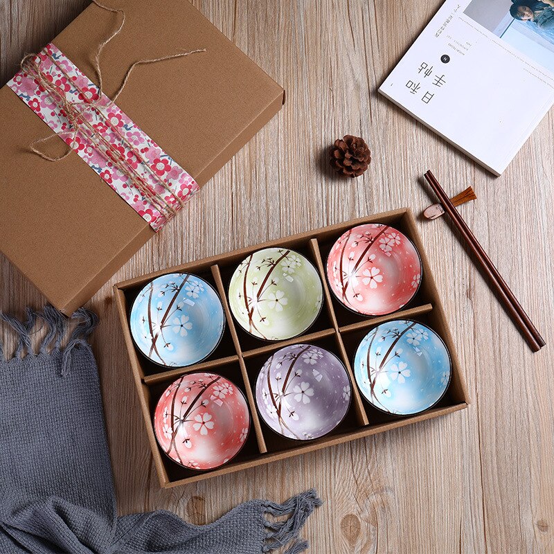 Box Set Blauw En Wit Porselein Rijstkom Keramische Servies Soep Slakom Mengen Kleine Kom Kan Gebruik keramische Kom: Color-6 pcs