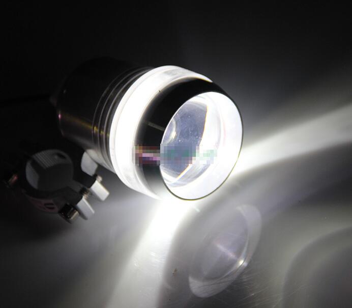 Universal Waterproof Black Shell U3 LED Motor Bike Motorcycle Headlight Spot Light: white angel eye