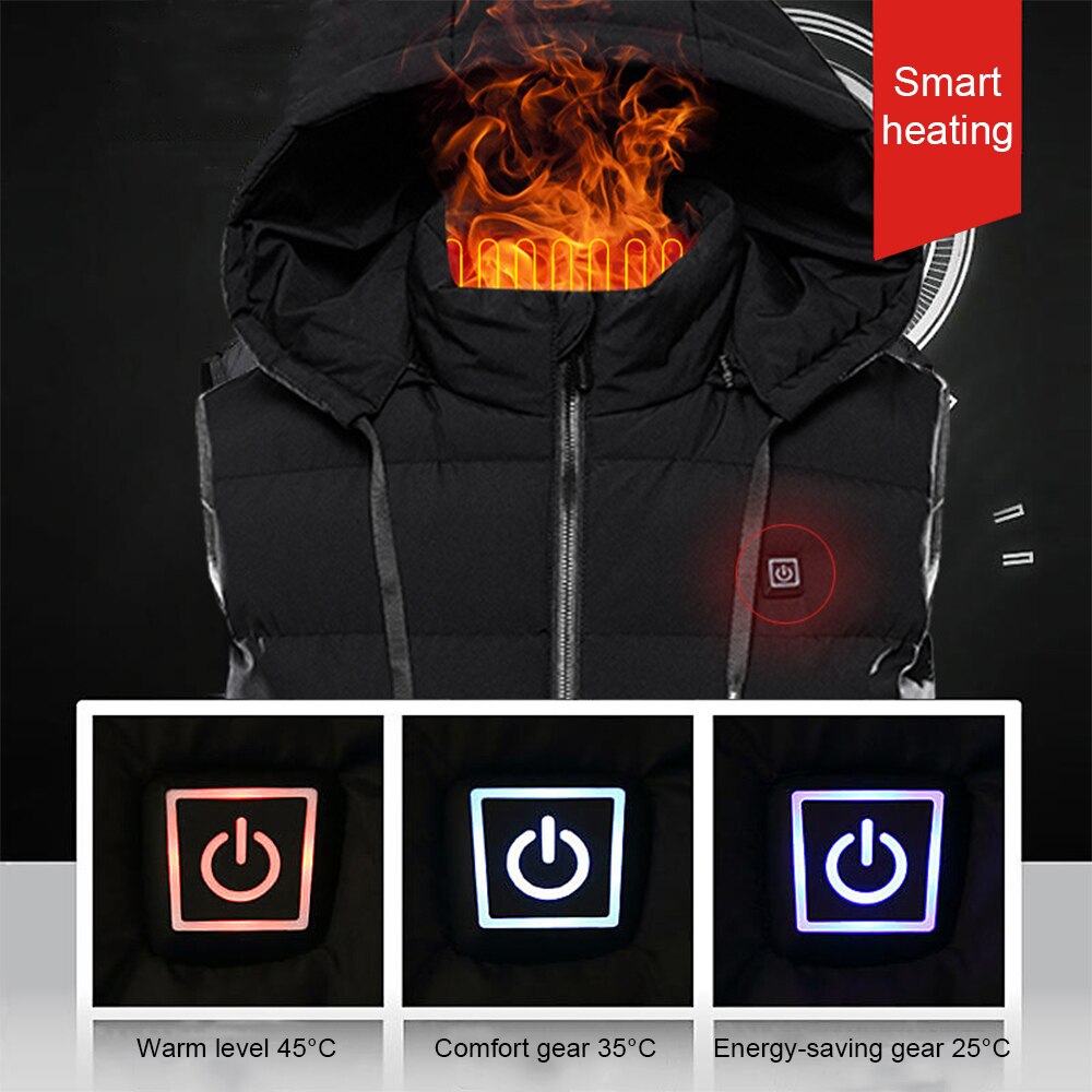 Unisex Heated Jackets Heat Coat USB Electric Thermal Clothing coat 9 Places Heating Hooded Jackets Winter Outdoor Warm Clothing