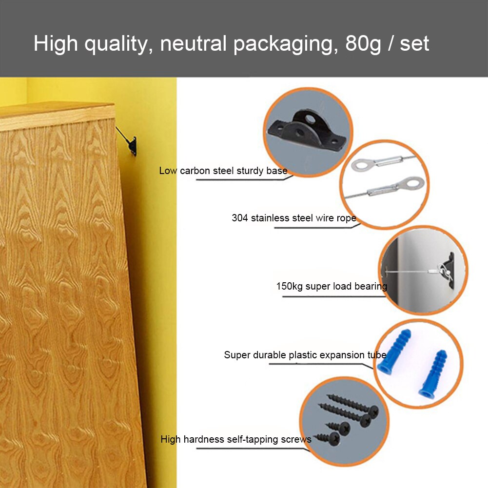 Restrictor Wall Mounted Furniture Anti Tip Kit Bookcases Prevention Device Safety Home Adjustable Strap Children Proofing Metal