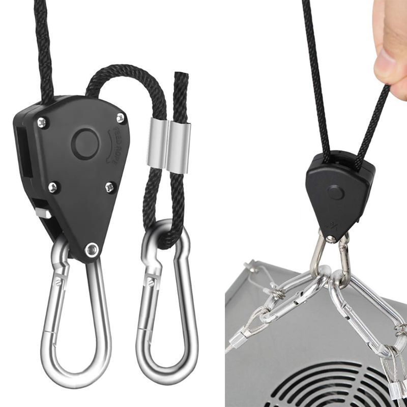 2pcs 1/8&quot; Pulley Rope Ratchet 150lb Heavy Locking Hanger Lifting Lanyard for Tent Room Fan Grow Plant Camping Hiking