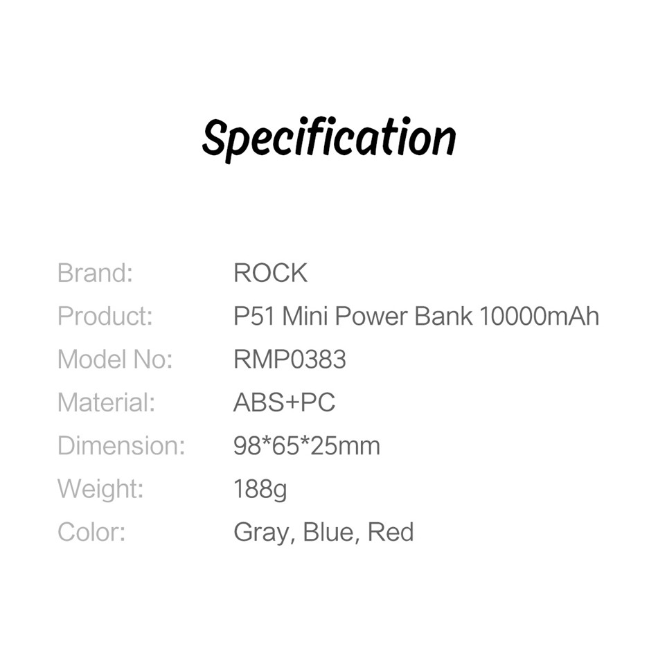 ROCK mini batterie externe Portable Ultra-mince polymère 10000mAh Powerbank batterie pour iPhone 11 Pro XR pour Xiaomi MI9 Huawei P30 PRO