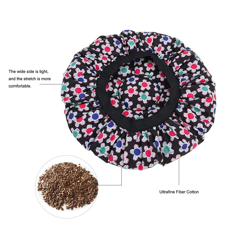 2 unidades de gorro de calor para acondicionamiento profundo, gorro de calor microlavable para cabello de acondicionamiento profundo, seguridad para el cabello de SPA-Color Floral y negro
