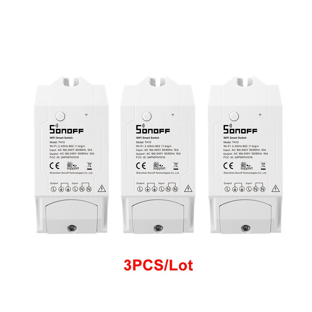 Sonoff-controlador inteligente Itead TH10 10A con Wifi, Control remoto de temperatura y humedad, Sensor de Monitor a través de eWeLink, funciona con Alexa IFTTT: 3PCS TH10