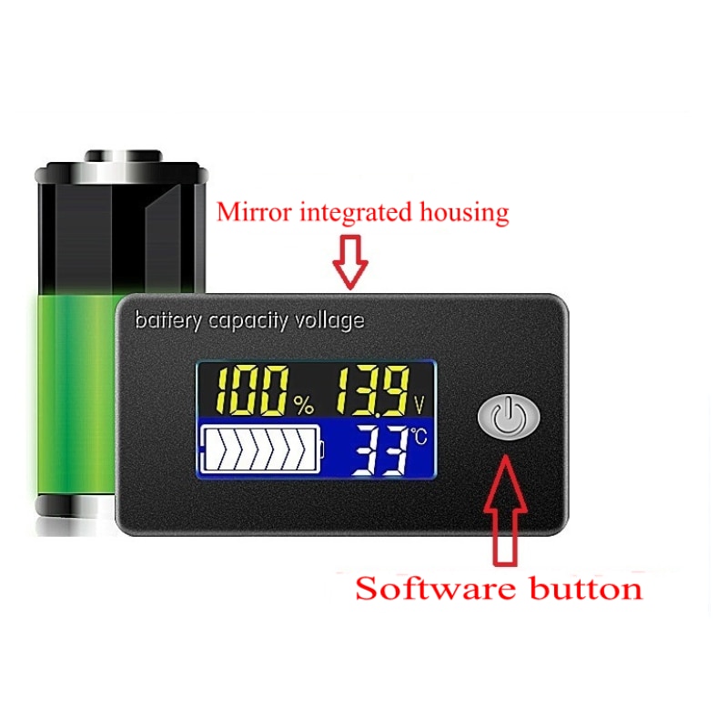 Dc 10v ~ 100v li-ion lifepo 4 bly syre batteri tester kapasitet indikator måler voltmeter temperaturmonitor 12v 24v 36v 48v 96v