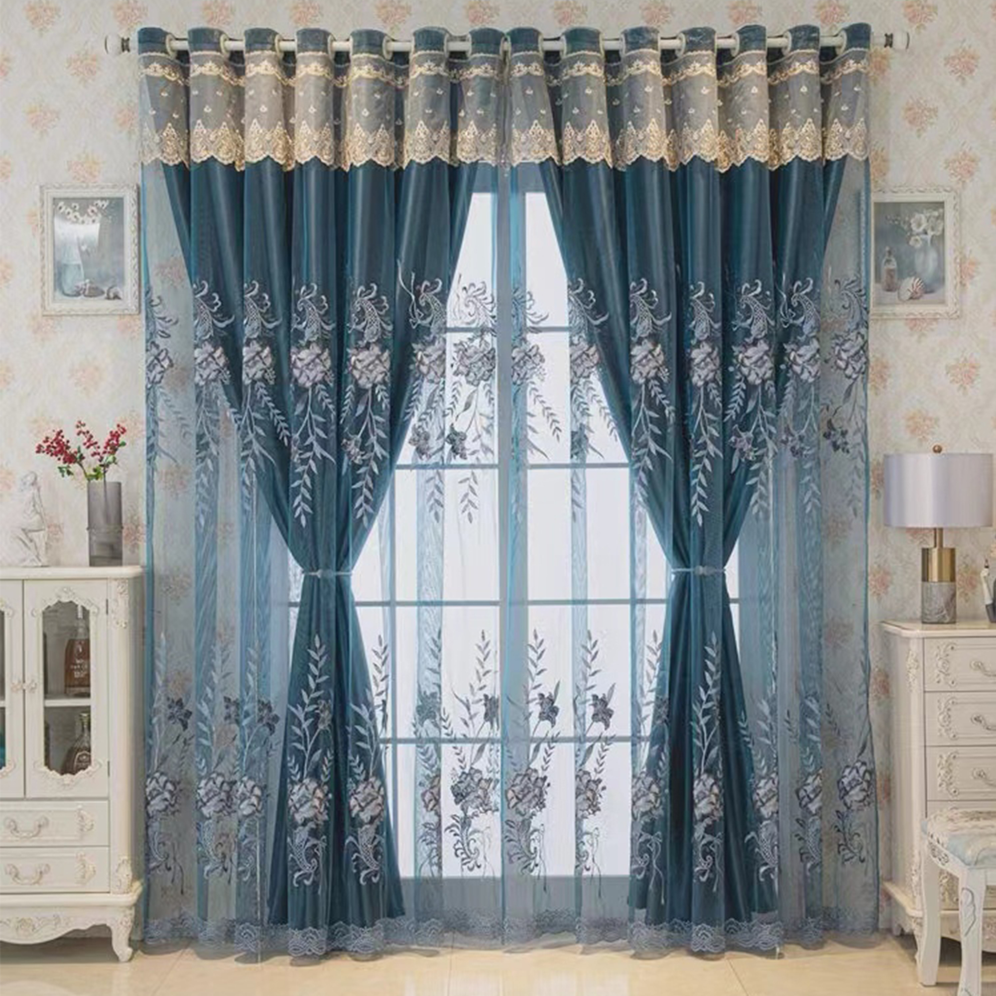Rideau brodé de luxe moderne, Protection solaire bloquant la lumière, idéal pour le salon de la chambre à coucher, accessoire de décoration pour la maison, 1 pièce