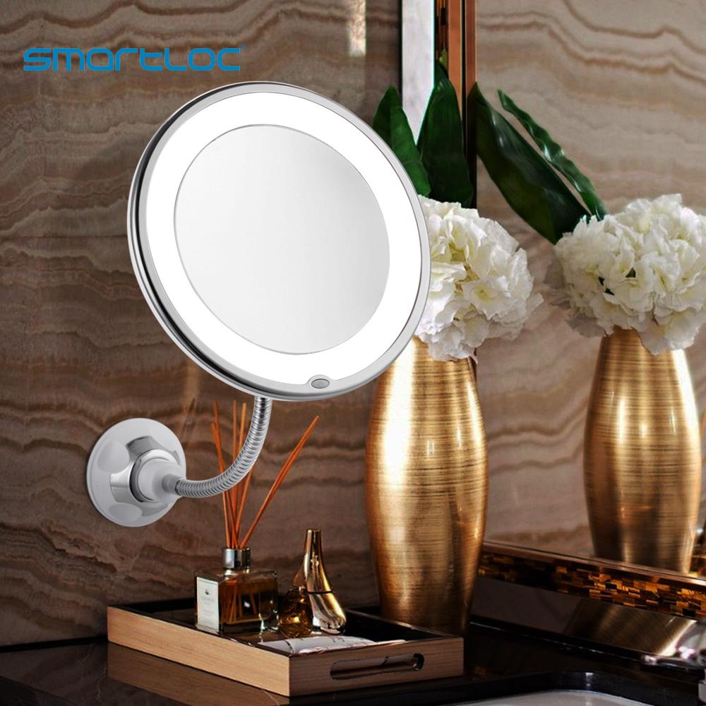 smartloc Extendable LED 10X Magnifying Bathroom Wall Mounted Mirror Mural Light Vanity Makeup Bathroom Mirror Smart Mirror