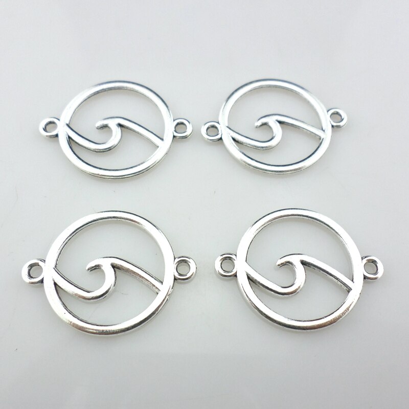 Connecteurs de vagues de l'océan en argent tibétain, 24 pièces, breloques, pendentifs, 20x26mm, fabrication de colliers