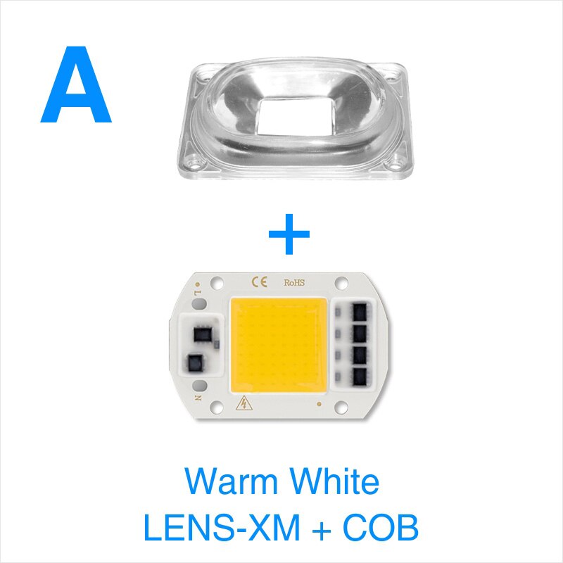 Chip de lámpara LED COB Reflector de lente LED, 50W, 220V, IC inteligente, bricolaje, 90 grados, soporte fijo para Reflector LED, necesita disipador térmico: A Warm White XM