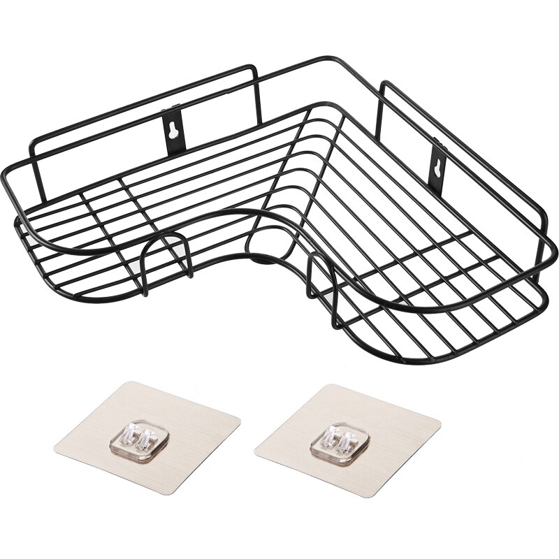 Bathroom Punch-free corner shelf angle frame wrought iron kitchen seasoning wall hanging corner storage rack ZP7191626: Default Title