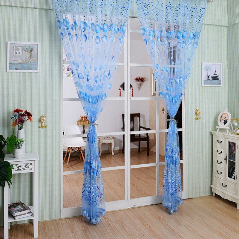 1PC 1M*2M Kitchen Curtains Tulip Pattern Sun-shading Curtain Window Curtains Sheer Voile Tulle for Bedroom Living Room Balcony