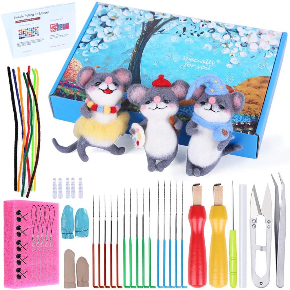 Lmdz Naaldvilten Kit, Wol Vilten Kit Voor Beginners-Kleurrijke Vilten Zwervende Wol Met Instructie, viltnaalden, Schaar