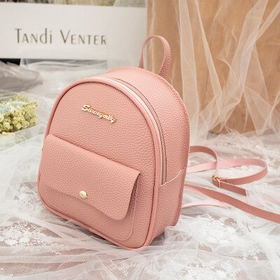 Mini Backpack Women PU Leather Shoulder Bag For Teenage Girls Kids Multi-Function Small Bagpack Female Ladies School Backpack: Pink