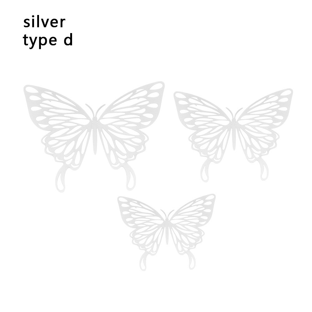 12 Stks/pak 3D Hollow Vlinder Muurstickers Diy Metalen Textuur Goud Zilver Rosegoud Mariposas Decals Feestartikelen Home Decor: silver-d