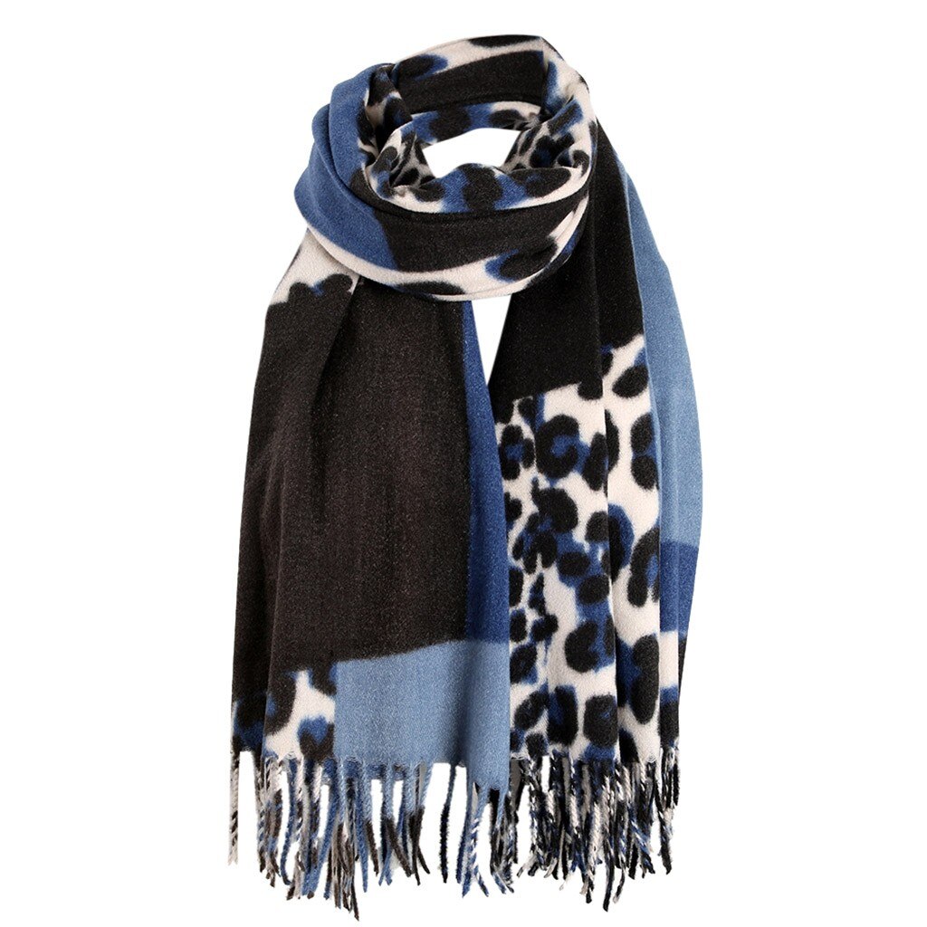 Leopard print winter women wool Brand shawl hijab luxury for ladies long scarves thick oversize pashmina#g3: Blauw