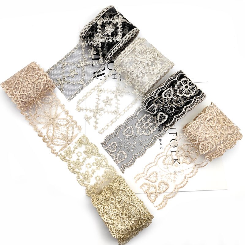 Ruban africain en dentelle brodée de 7 à 8CM de large, 1Yard, fil doré, bricolage, accessoires de cheveux faits maison