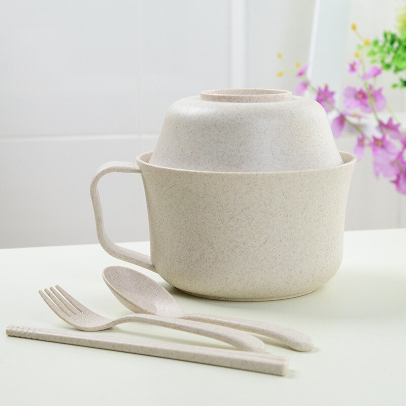 1Pcs/Set Instant Noodles Bowl with Lid Handle Dinnerware Wheat Straw Japanese Style Soup Ramen Microwaveable Set: 4