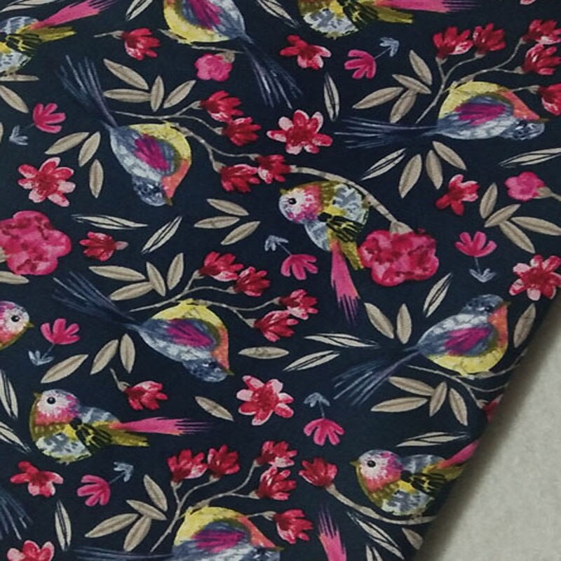 Livlig glad fågel med blommor tryckt bomullstyg gör-det-själv sy kläder tissue telas patchwork