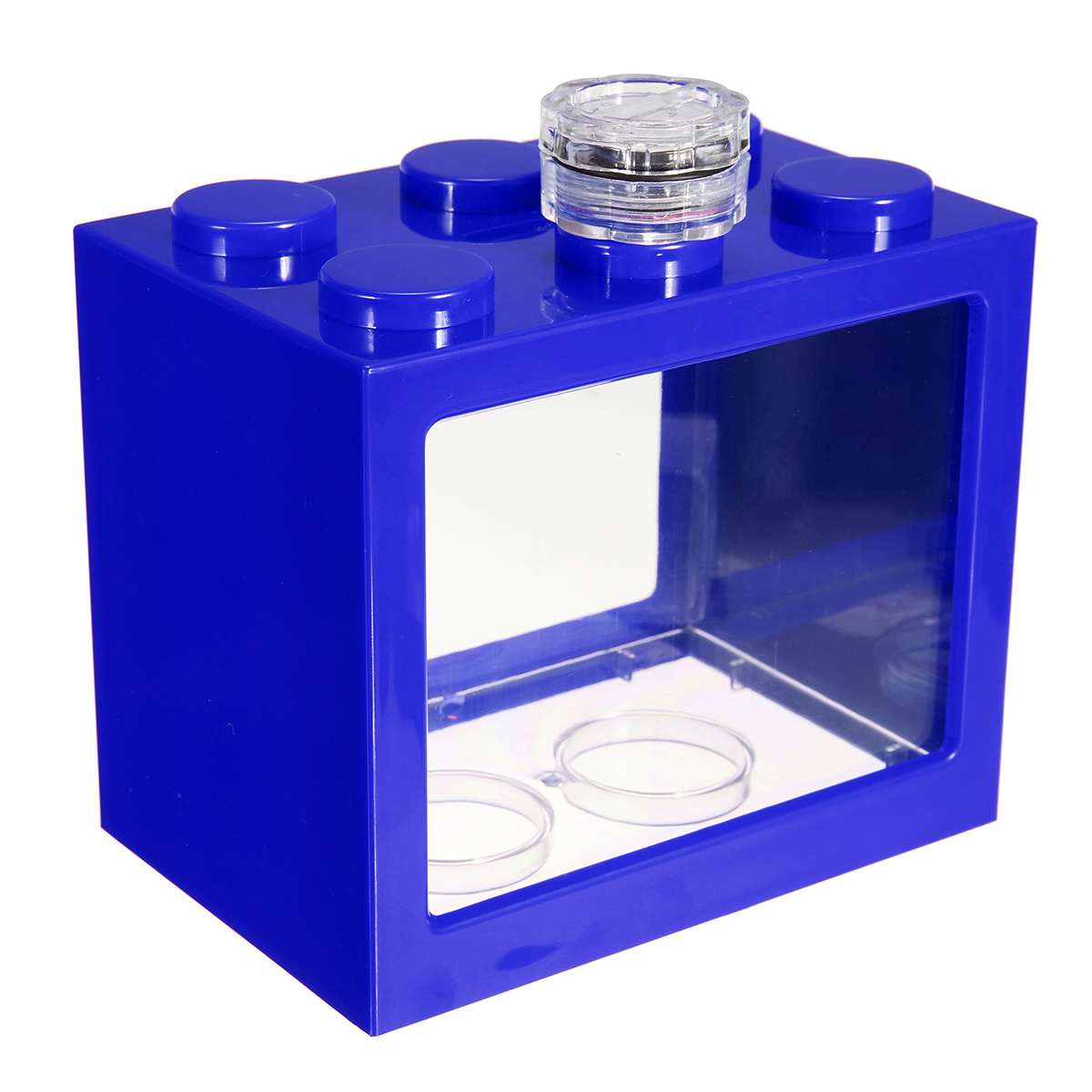 Mini acuario con luz LED para lámpara, tanque de peces Betta, cilindro de combate de peces USB, de escritorio, tazón de peces acuapónicos marinos, Fliter de agua: Blue