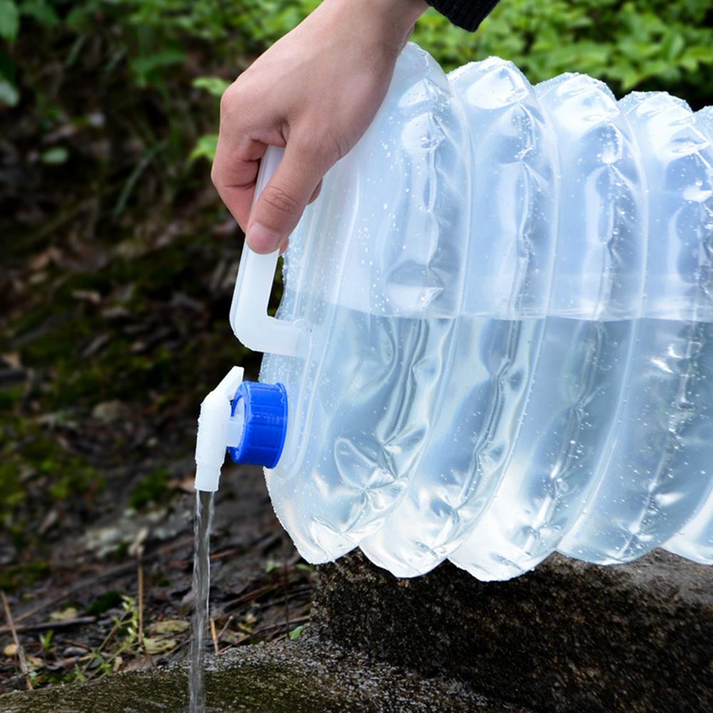 Contenedores de agua portátiles, cubo de agua plegable para acampar al aire libre, bolsa de almacenamiento de plástico, cubo de agua potable para acampar