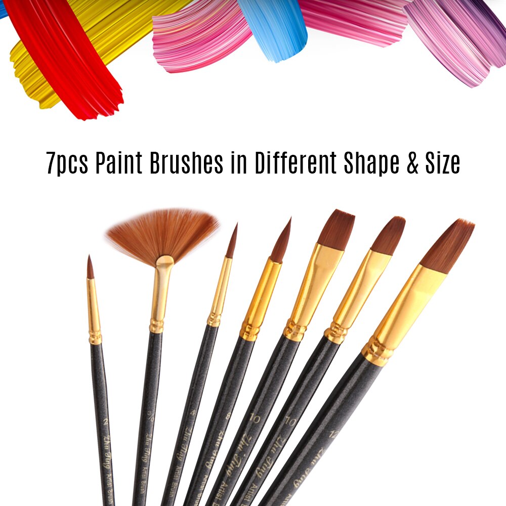 7pcs/set Art Paint Brushes Set Round & Flat & Filbert & Fan Tips Drawing Paintbrushes Nylon Hair Wooden Handle