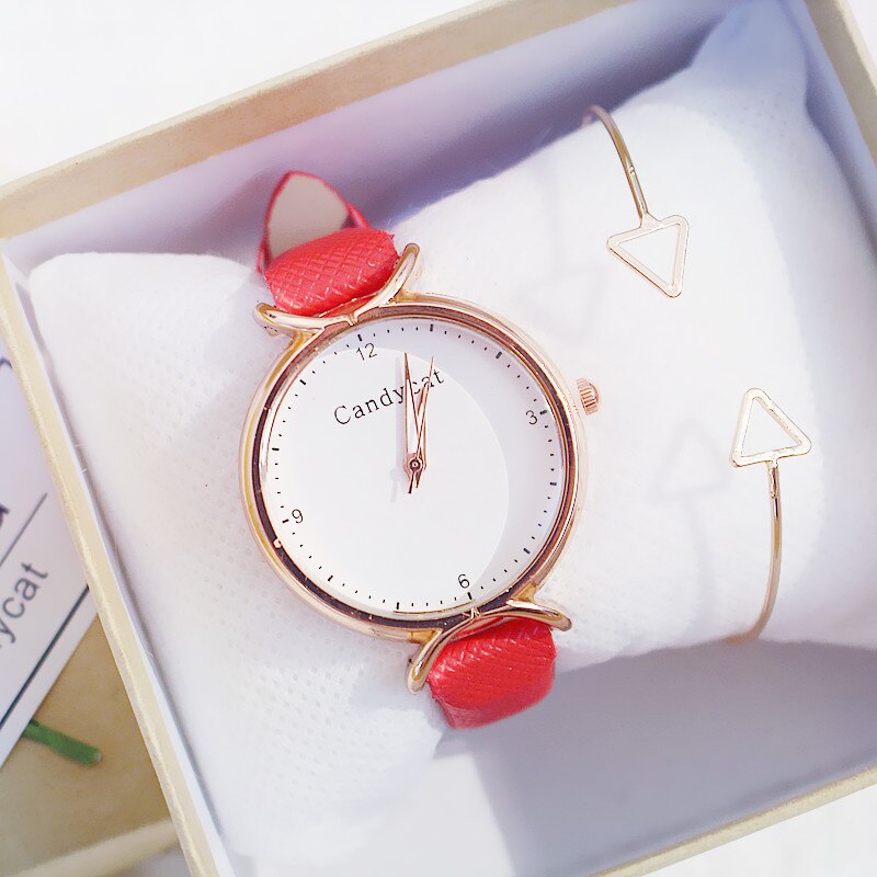 Meisjes Horloge Koreaanse Student Mode Meisje Eenvoudig En Mooie Junior High School Candycat Veelzijdige Kleine Verse Quartz Horloge