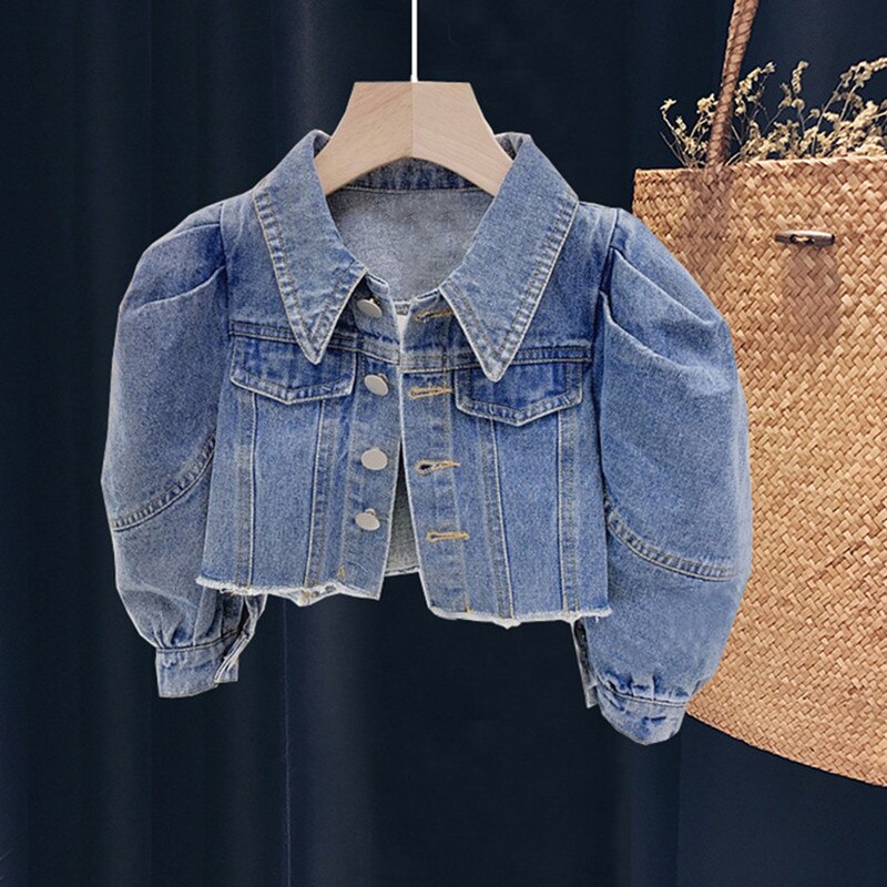 Newborn Girl outfit kids Denim jacket For Girls Autumn Jeans Coat Children Clothes Puff sleeve Short Baby Denim Jackets 0-8 year