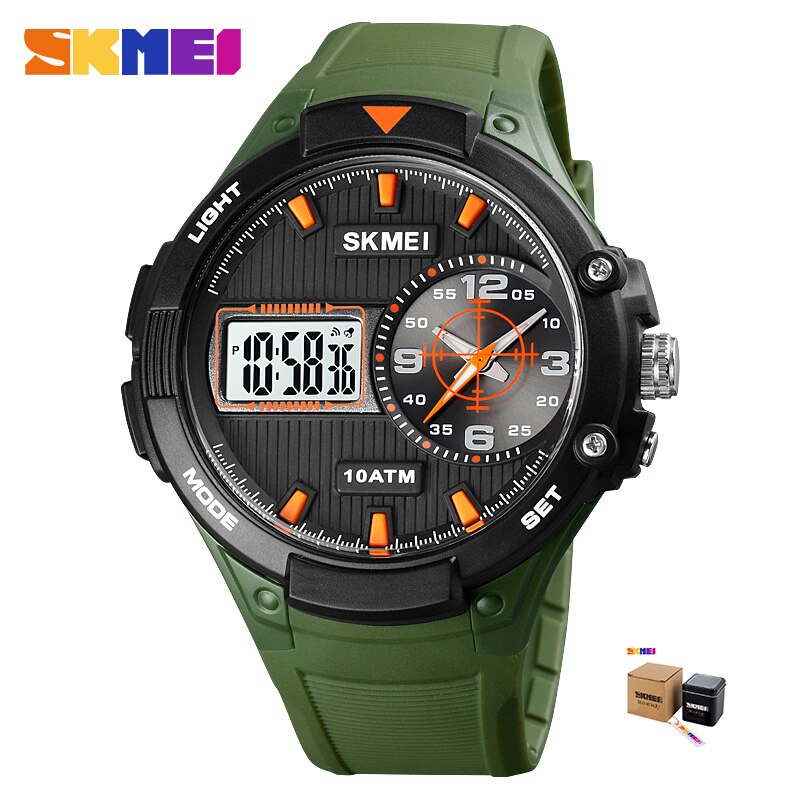 SKMEI movimento digitale al quarzo doppio Dispaly orologio da uomo orologio militare 3 volte conto alla rovescia orologi sportivi maschili Relogio Masculino: esercito verde scatola