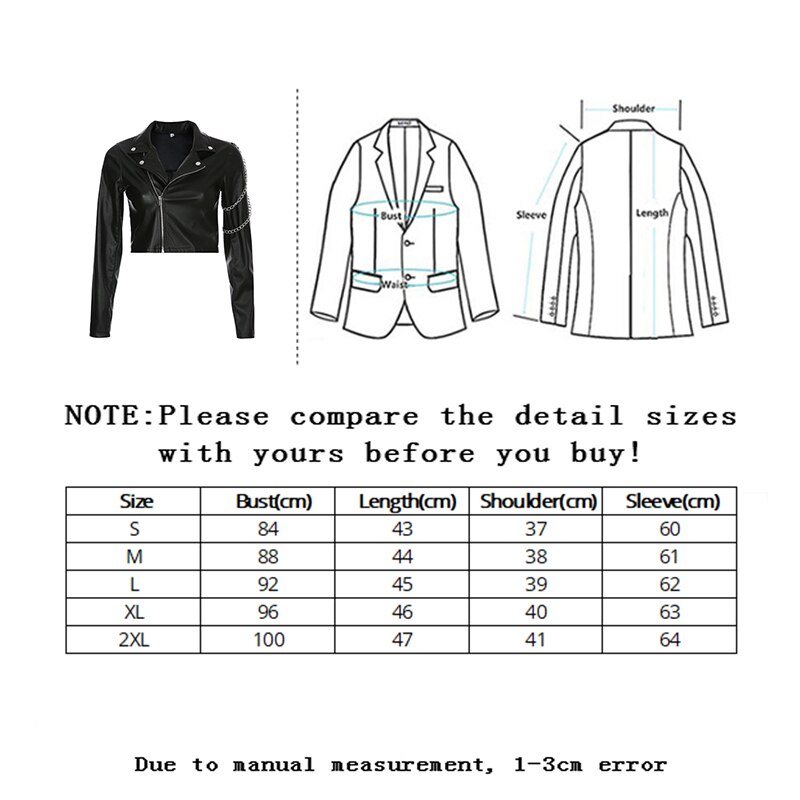 Faux Leather Jacket Cropped Vrouwen Jas Punk Harajuku Zwarte Korte Jas Vrouw Gotische Lange Mouwen Overjas Met Kettingen