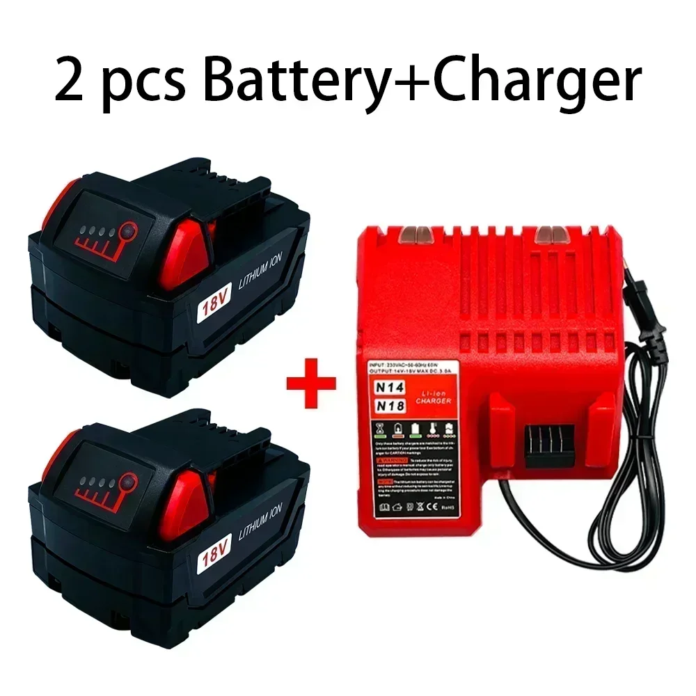 For Milwaukee M18 Power Tool Battery, Charger, BR, XC, 18V, 12800mAh M18B5, 48-11-1860, Built-in 18650 Battery