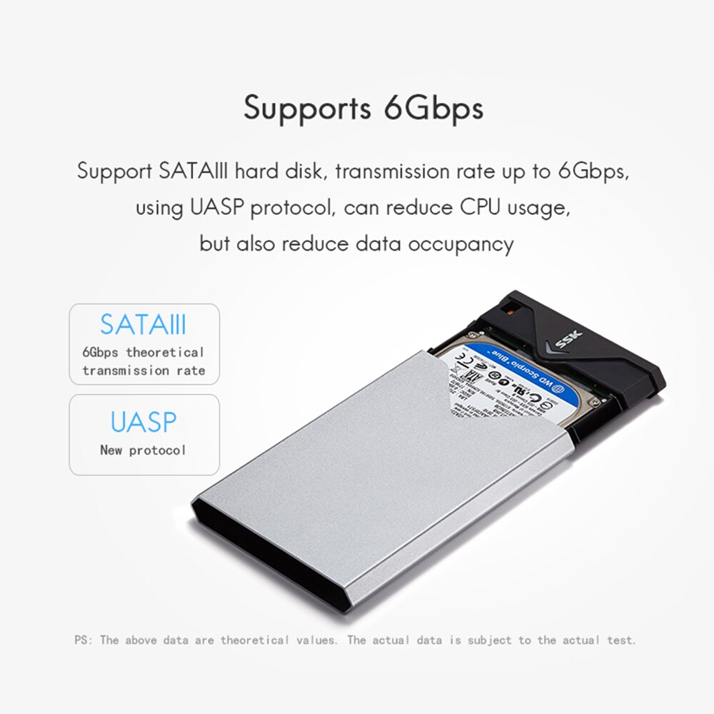 SSK Aluminium Alloy USB 3.0 High Speed HDD Enclosure 2.5 Inch SATA Hard Disk Case External HDD Case for Laptop Notebook HE-V315