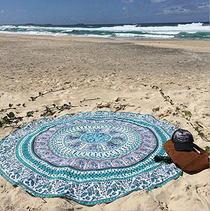 Toalla de playa redonda de gasa y poliéster de 150cm, junto al mar para vacaciones Toalla de playa, chal de baño, Toalla de baño con estampado de cola real grande para playa