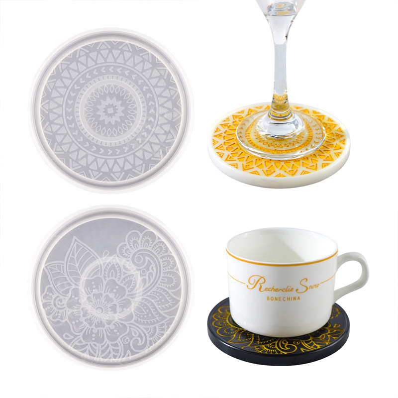 Molde de silicona de resina para posavasos redondo de Mandala, bandeja para posavasos de café, molde para bricolaje, resina epoxi, yeso, hormigón, copa de vino, molde para estera