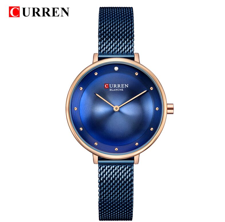 Womens Gold Horloge Mode Strass Quartz Dames Armband Horloges CURREN Vrouwelijke Klok Staal Mesh relogio feminino: rose blue