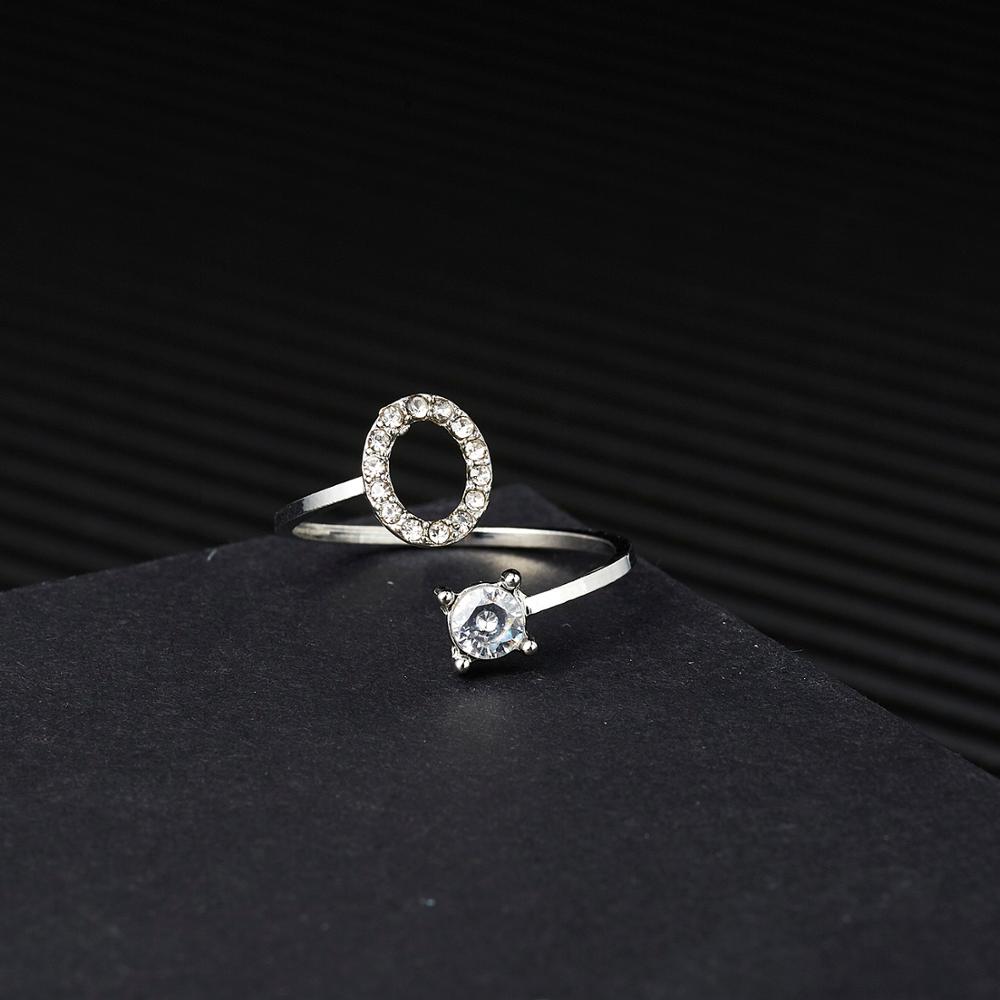 1pcs 26 Engels Letters A-Z Ringen Zilveren Kleur Strass Open Manchet Verstelbare Vinger Ringen Vrienden Paar Sieraden: O