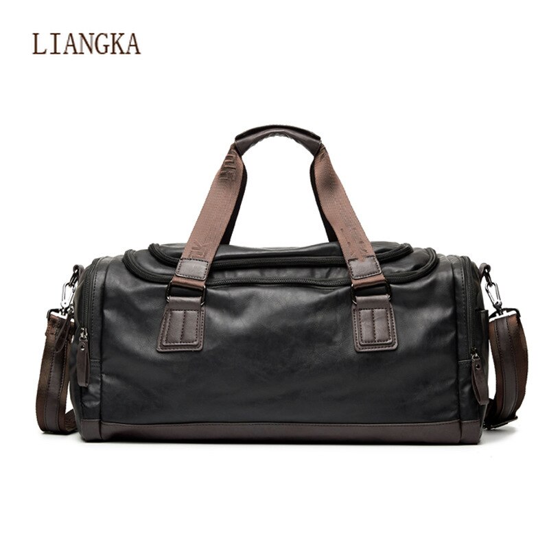Reisetasche aus schwarzem pu-leder, wandertasche, handgepäck für herren, reisetasche für outdoor-aktivitäten, großes fassungsvermögen