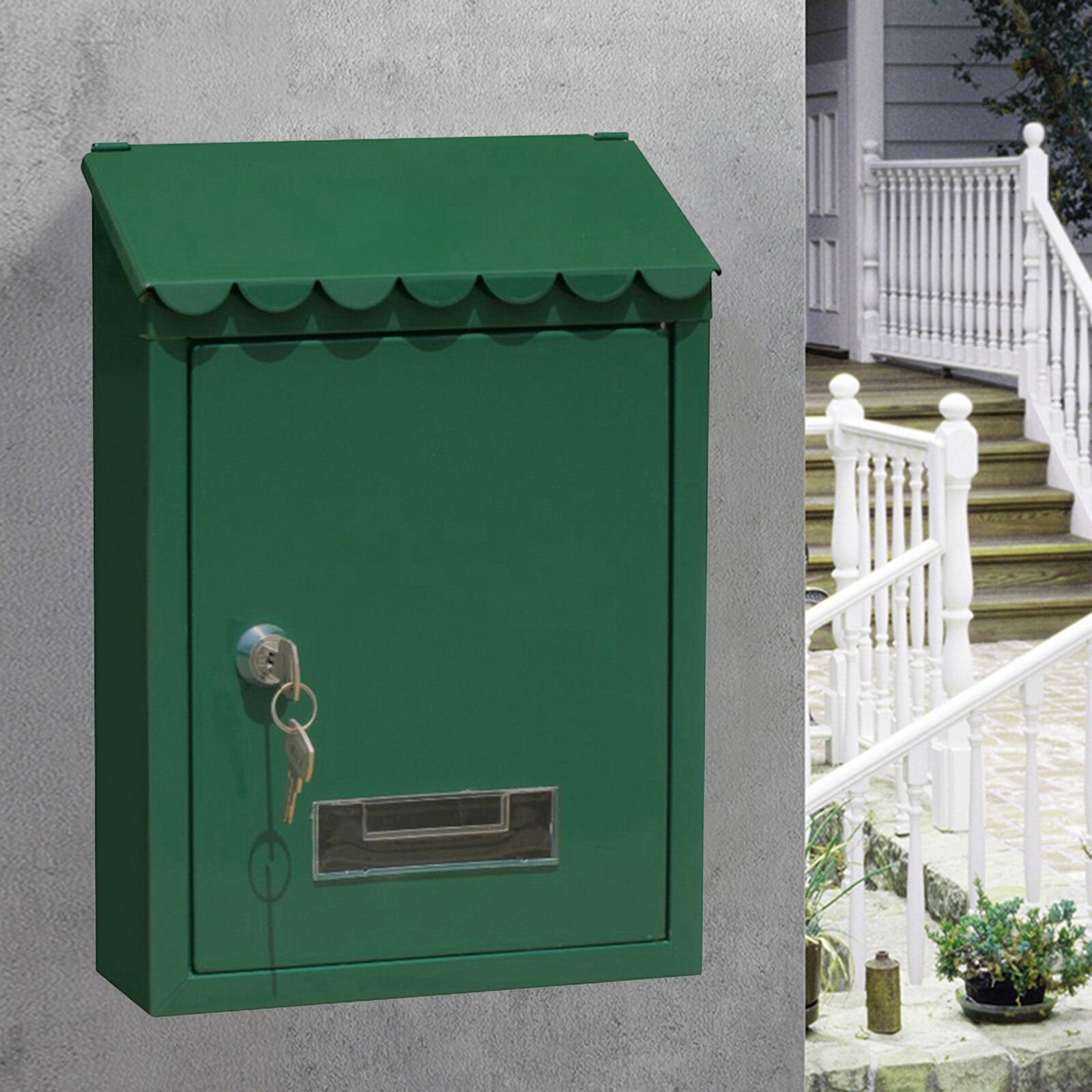 Rust-proof Mailbox Wall Mount Post Lockable Mail Box Office Box Case: Green