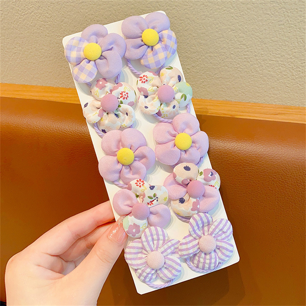 10 unids/set de lazos coloridos para el cabello con flores, coleteros elásticos, banda de goma, accesorios para el cabello de bebé para niños pequeños, niños, adolescentes y niñas: Lavanda