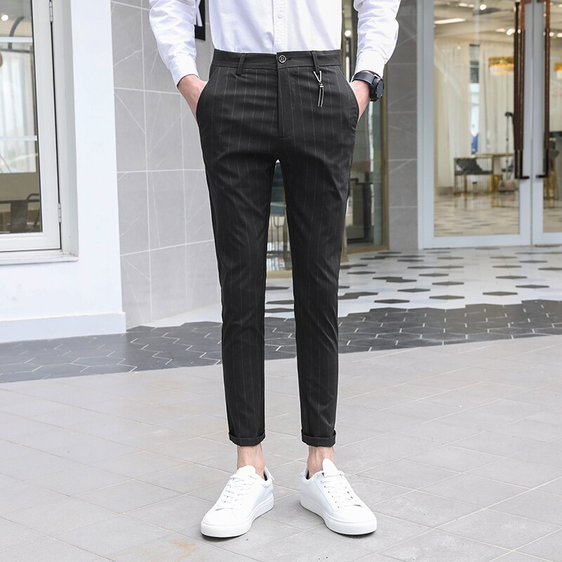 Syyspuku housut miesten raidallinen hieno herkkä kangas yhdeksän pisteen housut miesten vaatteet business casual toimistopuku housut siistit