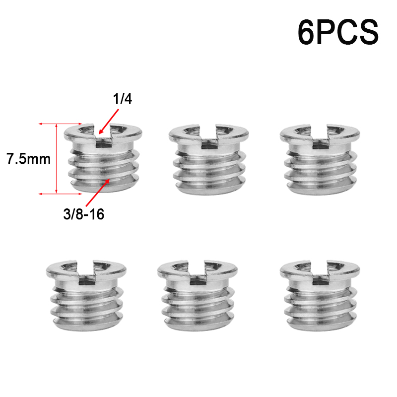 6 uds tuerca de tornillo de cámara M6 1/4 a 3/8-16 pulgadas tornillo de conversión cabeza de bola adaptador de montaje de tornillo de liberación rápida para monopié de cámara DSLR: Rojo